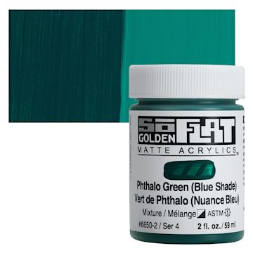 Open in modal - Golden SoFlat Matte Acrylic Paint - Phthalo Green (Blue Shade), 59 ml, Jar and swatch