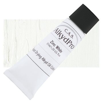 Open in modal - CAS AlkydPro Fast-Drying Alkyd Oil Color - Zinc White, 37 ml tube and swatch