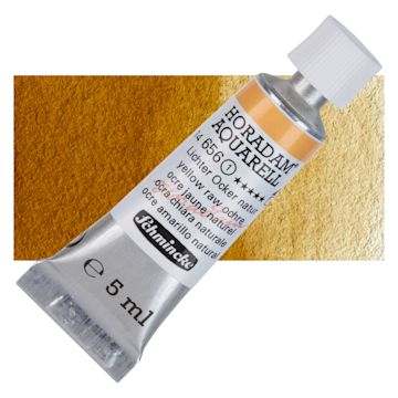 Open in modal - Schmincke Horadam Aquarell Artist Watercolor - Yellow Raw Ochre, 5 ml tube and swatch