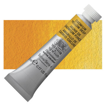 Open in modal - Winsor & Newton Professional Watercolor - Cadmium Yellow Deep, 5 ml Tube and swatch