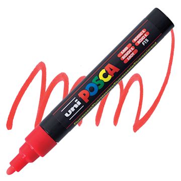 Open in modal - Posca Paint Marker - Fluorescent Red, Bullet Tip, 2.5 mm - marker and swatch