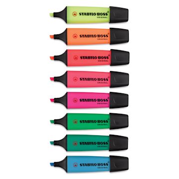 Open in modal - Stabilo Boss Original Highlighters - Classic, Set of 8, markers laid out with caps off