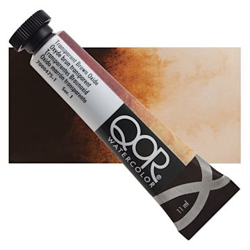 Open in modal - QoR Modern Watercolor - Transparent Brown Oxide, 11 ml tube and swatch