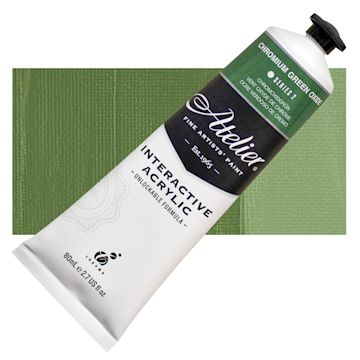Open in modal - Chroma Atelier Interactive Artists' Acrylic - Chromium Green Oxide, 80 ml tube and swatch