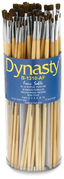 Dynasty Synthetic Sable Brush Canister - Flat, Long Handle, Canister of 72