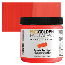 Golden Paintworks Mural and Theme Acrylic Paint - Pyrrole Red Light, 16 oz, Jar with swatch