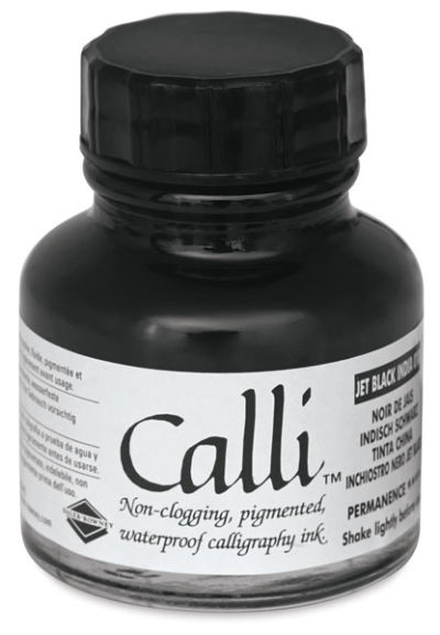 Daler-Rowney Calli Calligraphy Inks - Front of 1 oz bottle of Jet Black India Ink 