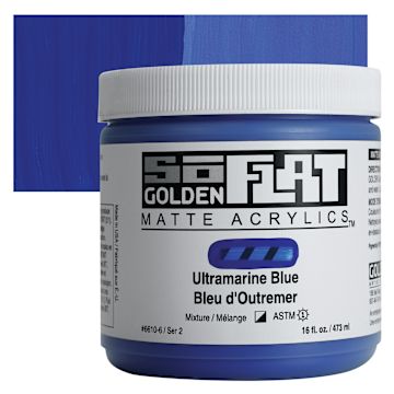 Open in modal - Golden SoFlat Matte Acrylic Paint - Ultramarine Blue, 473 ml, Jar and swatch