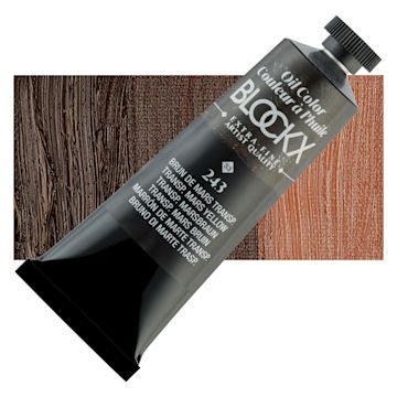 Open in modal - Blockx Artist Oil Color - Transparent Mars Brown, 35 ml tube and swatch