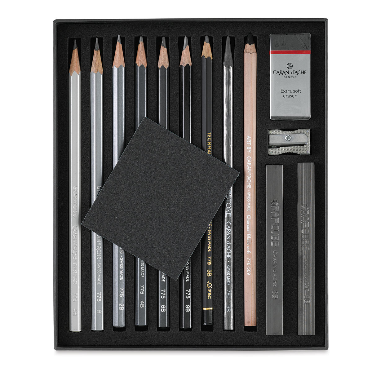 Caran D'ache Graphite Line Satin Pencil Set Gift Box Shading Pencils Blenders 