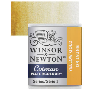 Winsor & Newton Cotman Watercolor - Yellow Gold, Half Pan with Swatch