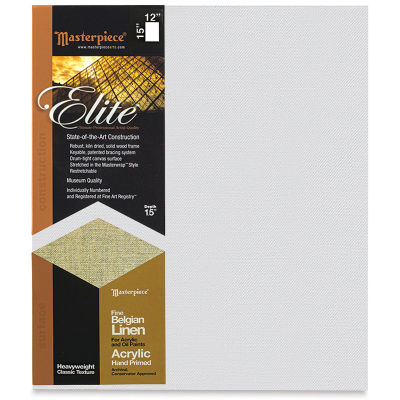 Elite Heavyweight Acrylic Primed Linen Canvas - Front view with label
