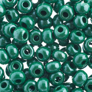 John Bead Czech Seed Beads - Green, Opaque Luster, 32/0, 19 g