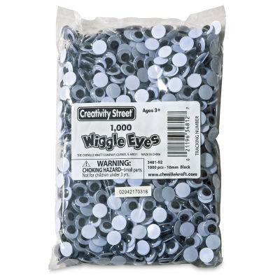 Creativity Street Wiggle Eyes - Black, 10 mm, Round, Package of 1000