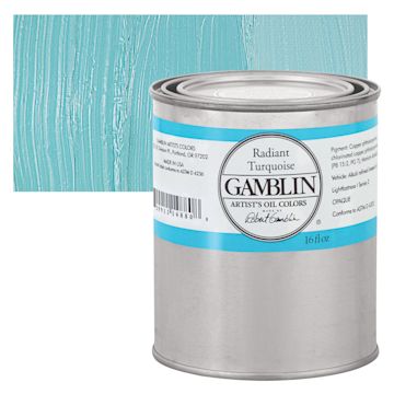 Open in modal - Gamblin Artist's Oil Color - Radiant Turquoise, 16 oz Can and swatch
