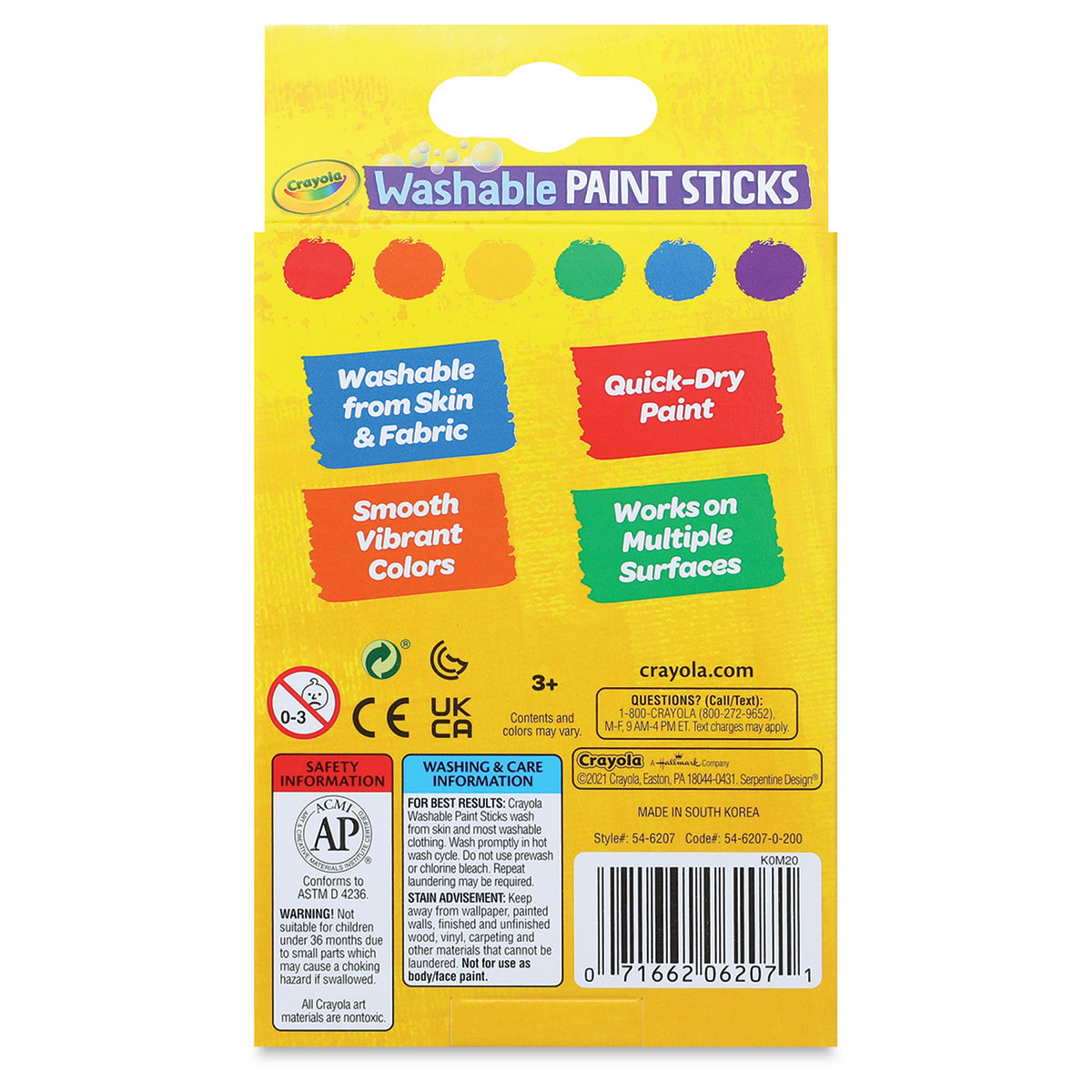 Crayola Washable Paint Sticks - Set of 6, Assorted Colors