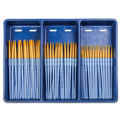 Royal Langnickel Golden Taklon Brushes - Round Combo Set of 72 (Brushes shown in Tray)