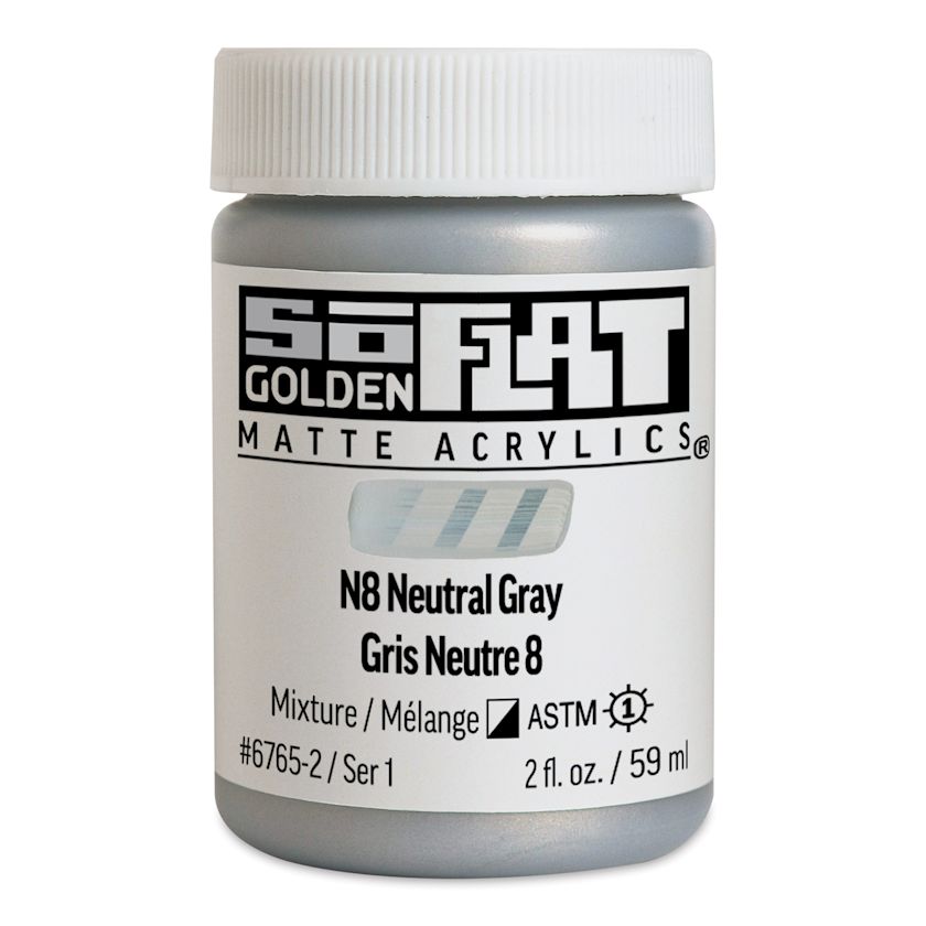 Golden SoFlat Matte Acrylic Paint N8 Neutral Gray, 59 ml, Jar BLICK