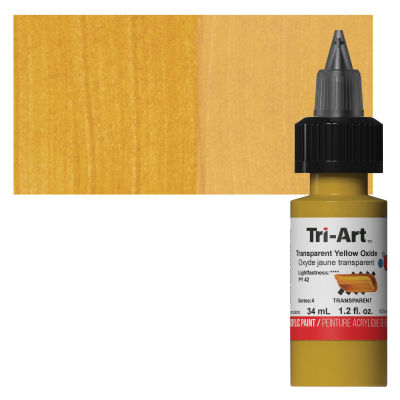Tri-Art Low-Viscosity Artist Acrylic - Transparent Yellow Oxide, Tube with Swatch