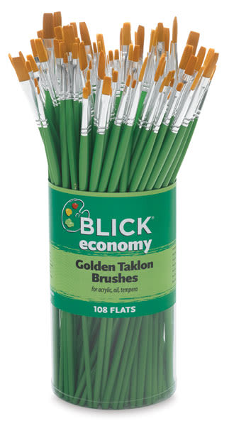 Open in modal - Blick Economy Golden Taklon Brushes - Canister of Flat Long handle Brushes
