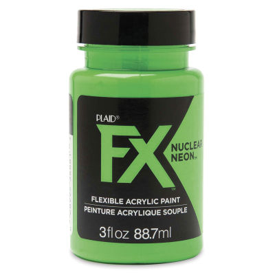 Plaid FX Nuclear Neon Flexible Acrylic Paint - Front of 3 oz jar of Jolt Green