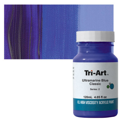 Tri-Art High Viscosity Artist Acrylic - Ultramarine Blue, 120 ml jar with swatch
