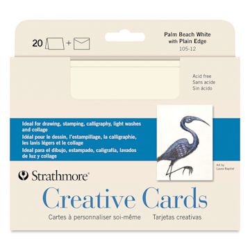 Open in modal - Strathmore Creative Cards and Envelopes - Full Size, Palm Beach White with Deckle Edge, Pkg of 20, front of pack