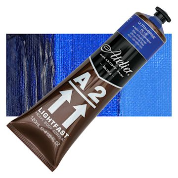 Open in modal - Chroma A2 Student Acrylic - Ultramarine Blue, 120 ml tube and swatch