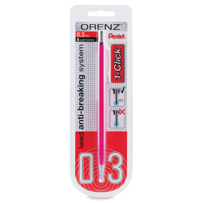 Pentel Orenz 1-Click Mechanical Pencil - Pink, 0.3mm (front of package)