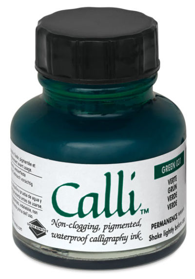 Daler-Rowney Calli Calligraphy Inks - Front of 1 oz bottle of Green Ink 