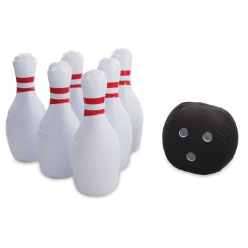 Inflatable Bowling Game - Pins and Ball inflated and set up
