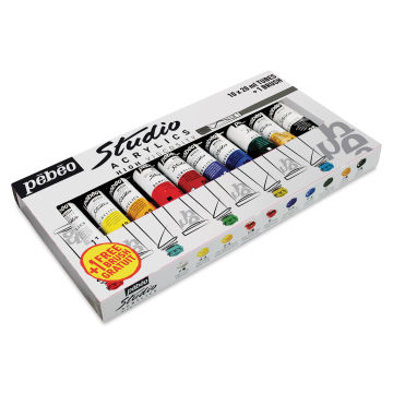 Pebeo High Viscosity Acrylics - Set of 10 with Brush, Assorted Colors, 20 ml, Tubes (In packaging)
