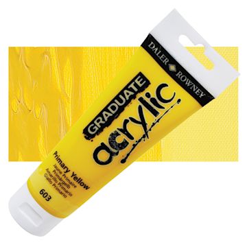 Open in modal - Daler-Rowney Graduate Acrylic Paint - Primary Yellow, 120 ml tube and swatch