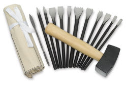 Sculpture House Professional Stone Tool Set - Components of Tool set shown next to rollup pouch