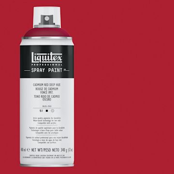 Open in modal - Liquitex Professional Spray Paint - Cadmium Red Deep Hue, 400 ml can and swatch