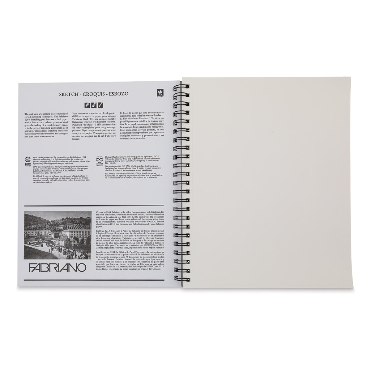 Fabriano 1264 Sketch Pads, Spiral-Bound, 9 x 12 Portrait - 60 lb. (80  gsm), 100 sheet - Sam Flax Atlanta