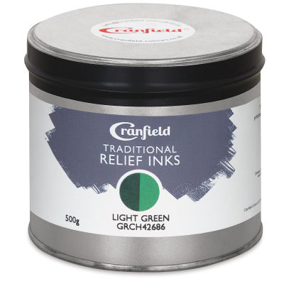 Cranfield Traditional Relief Ink - Front view of jar of Light Green Ink