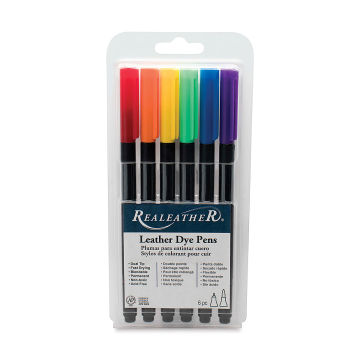 Realeather Leather Dye Pens - Blister package of 6 pc Set of Basic Colors