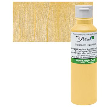 Open in modal - Tri-Art Liquid Artist Acrylic - Iridescent Pale Gold, 120 ml bottle and swatch