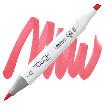 Open in modal - ShinHan Touch Twin Brush Marker - Coral Red R12 marker and swatch
