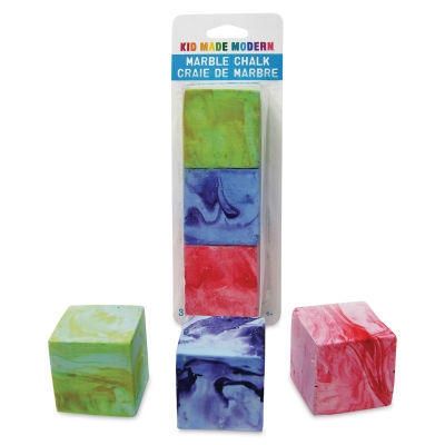 Kid Made Modern Marble Chalk - Set of 3, contents laid out in front of packaging. 