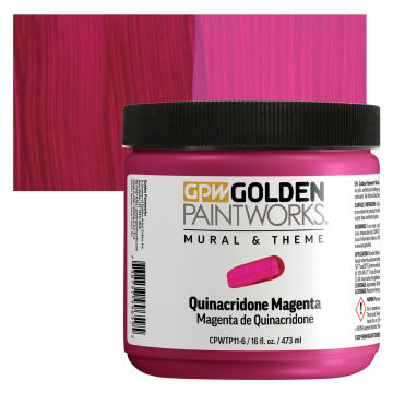 Golden Paintworks Mural and Theme Acrylic Paint - Quinacridone Magenta, Jar and Swatch