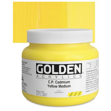 Open in modal - Golden Heavy Body Artist Acrylic - Cadmium Yellow Medium, 32 oz Jar and swatch