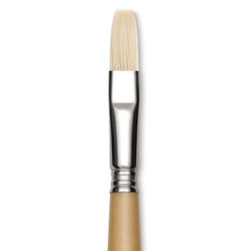 Open in modal - Escoda Clasico Chungking White Bristle Brush - Flat, Long Handle, Size 14 close up
