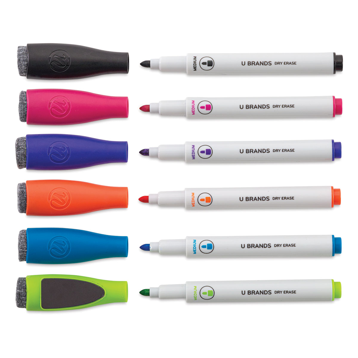 U Brands Medium Tip Dry Erase Markers with Built-In Erasers