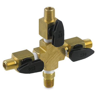 Iwata Airbrush 3-Way Valve Assembly - Angled view showing 3 valves