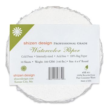 Open in modal - Shizen Watercolor Paper - 6", Round Deckle Edge, Cold Press/Rough, 10 Sheets