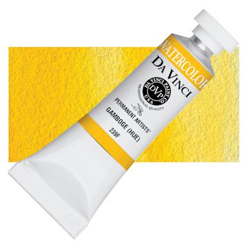 Open in modal - Da Vinci Artists' Permanent Watercolor - Gamboge Hue, 15 ml tube and swatch