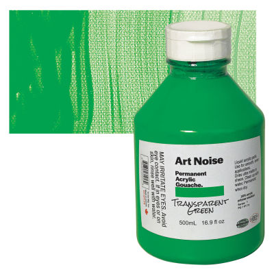 Tri-Art Art Noise Permanent Acrylic Gouache - Transparent Green, 500 ml, Bottle with Swatch