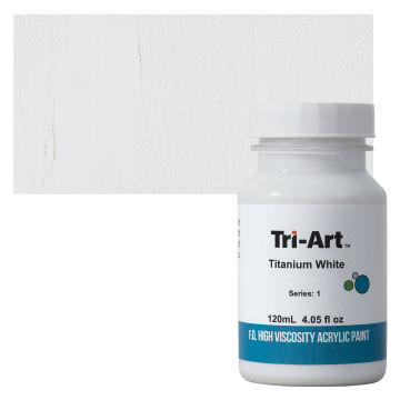 Tri-Art High Viscosity Artist Acrylic - Titanium White, 120 ml jar with swatch